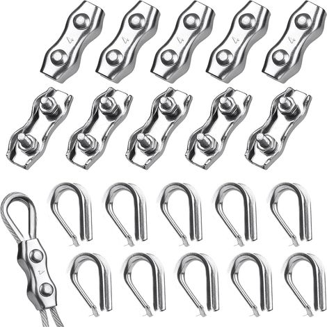 10 x Steel Cable Ties 4 mm + 10 Cable Lugs, Duplex Clips (M4) (1/5)