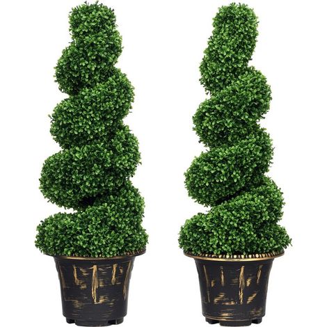 Buis spiralé, lot de 2 plantes artificielles, avec pot, 90 cm de hauteur, vert (1/5)