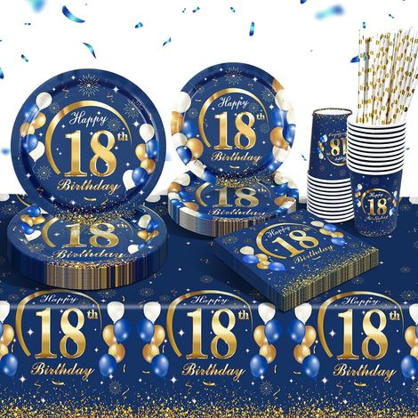 Vaisselle de Fête Assiette, Gobelet, Nappe Anniversaire 18 Ans, Assiette Jetable Bleue pour Décoration Anniversaire Garçons et Filles (1/5)