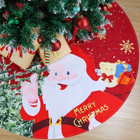 Falda roja para árbol de Navidad de 120 cm con Papá Noel y copos de nieve, para decoración navideña y festiva. (1/5)