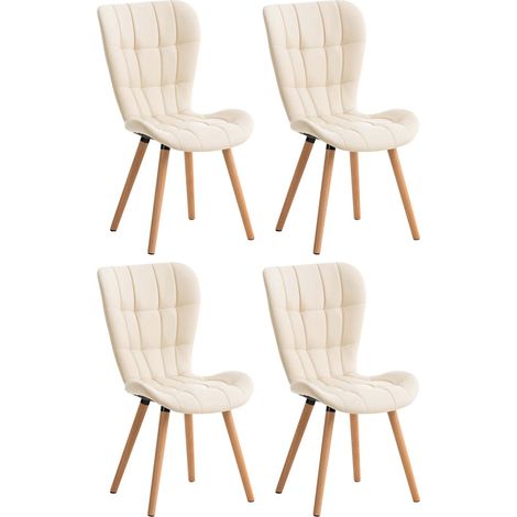 Lot de 4 chaises de salle à manger dossier haut coutures décoratives assise en PVC crème 100007577 (1/5)