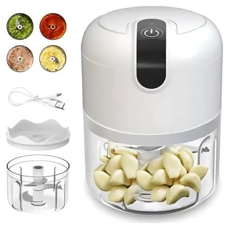 Hachoir à ail électrique et presse-ail, petit robot culinaire rechargeable par USB avec lames en acier inoxydable, bol sans BPA, mini robot culinaire portable (1/5)