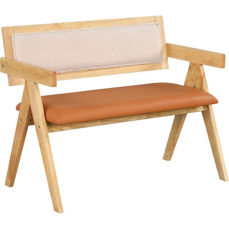 COSTWAY Rubber Wood Dining Bench Accent Indoor Bench w/Armrest-Natural (1/5)