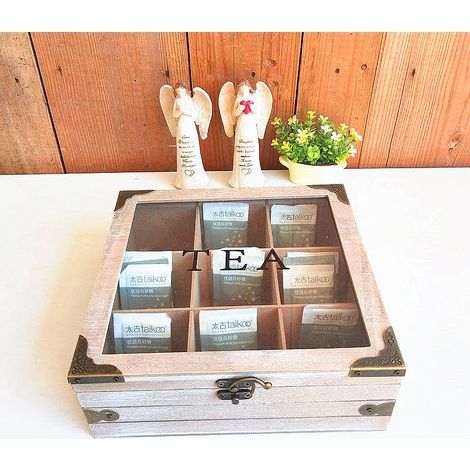Teeaufbewahrungsbox, unterteilte Teebox, 24 x 24 x 9 cm, dekorativer Teebeutelhalter, multifunktional für Zuhause, Küche und Büro, ideal für Freunde und Familie (1/5)