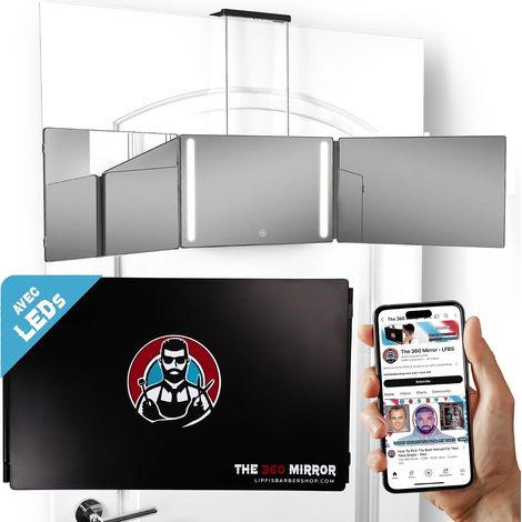 Miroir 360 à LED pour se Couper Les Cheveux - Hauteur Réglable avec Crochets - Miroir 3 Faces Pliable - Miroir de barbier - Miror Coiffure Homme (avec LED) (1/5)