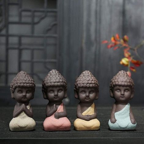 Ensemble de 4 statues décoratives et animaux de compagnie à thé de moine bouddhiste (1/5)