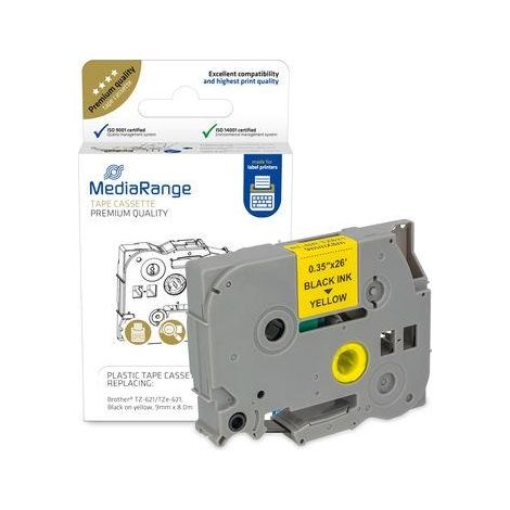 Mediarange MRBTZ621 cassetta nera su gialla 9 mm x 8 m