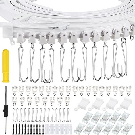 Rail courbe de 5 mètres, jeu de crochets, rail de guidage en U et en L, rail de rideau flexible à montage supérieur (1/5)