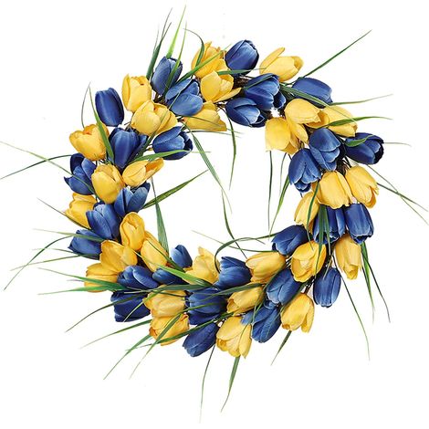 Guirlande Décorative - Couronne Murale Extérieure Intérieure - Pour Porte D'Entrée Mur Table - Bleu Jaune - 40 cm - 1 Pièce (1/5)