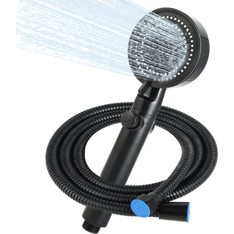 Alcachofa de ducha con manguera flexible, 1,5 m, ahorradora de agua, ducha de mano, ducha con soporte, cabezal de ducha con manguera, cabezal de ducha para ducha, cabezal de ducha (negro) (1/4)