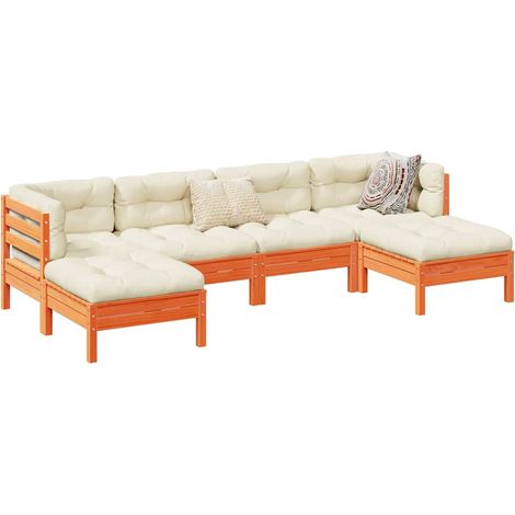 Set de sofás jardín 6 pzas con cojines madera pino marrón cera vidaXL (1/5)