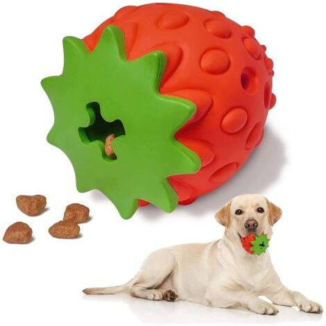 Jouet à mâcher pour chien - Jouet interactif indestructible - Durable - Forme de fraise - Caoutchouc naturel - Soin dentaire - Jouet résistant pour chiens de toutes tailles (1/5)