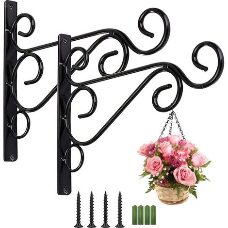 Gancho para plantas，2 piezas，31 cm，Gancho para flores，Colgador de plantas，Gancho de pared para plantas，Adecuado para plantas，Negro (1/5)