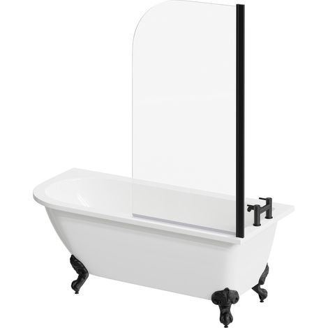 Wholesale Domestic Oxford 1700mm x 750mm Right Hand Single Ended Freestanding Shower Bath with Bath Screen and Matt Black Claw Feet (1/5)