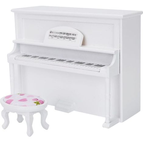 Accessoires pour maison de poupée à l'échelle 1:12 : Mini piano droit avec tabouret, mobilier de simulation blanc (1/5)