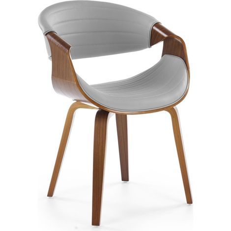 Silla Houston 1596, Gris + Nogal, 77x55x55cm, Cuero ecológico, Aglomerado laminado