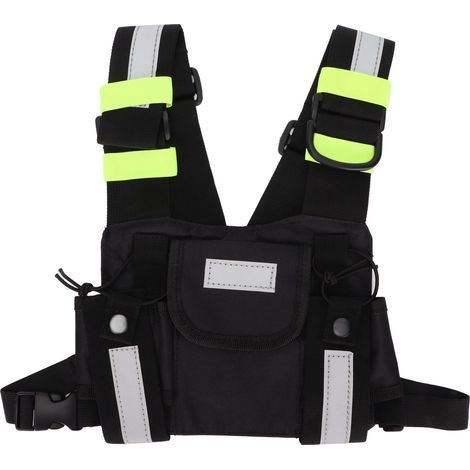 Sac de poitrine radio vert réfléchissant, holster poche gilet pour talkie-walkie Baofeng (1/5)