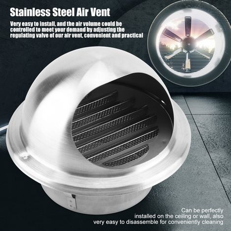 Grille de ventilation murale/plafond réglable en acier inoxydable, cache-conduit rond (1/5)