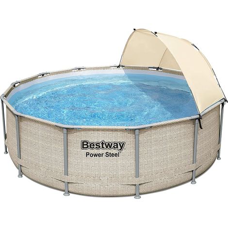 BESTWAY POWER STEEL PISCINA FUORI TERRA TONDA Ø 396 X 107 CM CON PARASOLE (1/10)