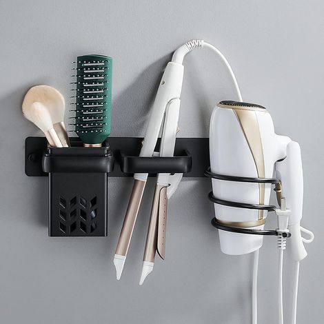 Schwarzer Haartrocknerhalter zur Wandmontage mit Kabel-Organizer, Aufbewahrungsregal für Badezimmer, Schlafzimmer, Hotel (1/5)
