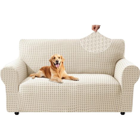 Stretch Sofa Überzug 2 Sitzer, rutschfest, mit Armlehne, Jacquard, beige (1/5)