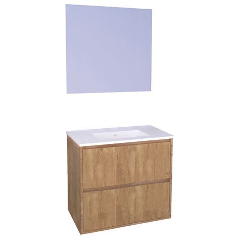 ONDEE ZEN - Meuble Salle de Bain BELIS - A Suspendre - Miroir Suspendu - 80cm Finition Bois (1/4)