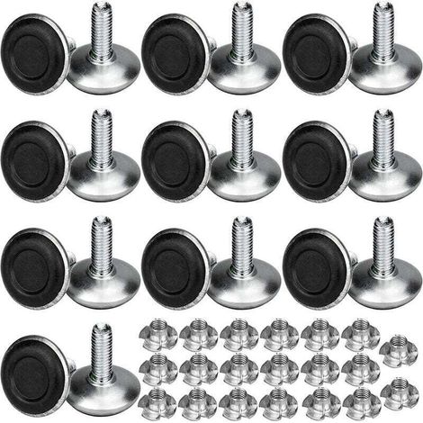 Lot de 20 pieds de meuble réglables en métal M8 x 20 mm, pieds de nivellement pour table avec écrous fraisés