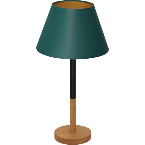 Lampe de table Luminex bois, abat-jour vert doré 15W E27