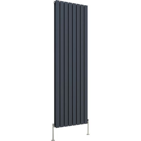 Designer Radiator Anthracite Flat Panel Central Heating with Angle Square Valve Vertical Double 1800x544mm