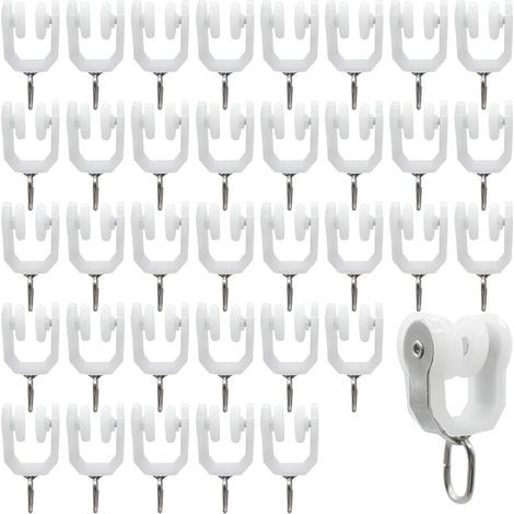 36 pièces Rouleaux de Rail de Rideau Rail Extérieur Crochet de Rideau Rail Glisseur Rail,Rideau Poulie à Rideaux en plastique (Blanc)