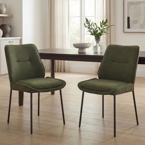 Wahson Dining Chairs Set of 2, Chenille Upholstered Kitchen Chairs with Metal Legs, Modern Style for Dining Room, Kitchen and Bedroom, Green (1/5)