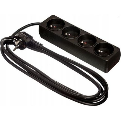 Rallonge Electrique - 4 Prises - Câble H05VV-F 3x1 0 mm² - Longueur 1 5 M - Couleur Noir - IP20 - Sans Interrupteur