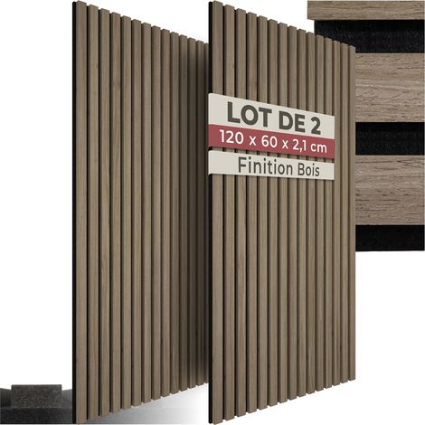 Lot de 2 panneaux acoustiques muraux et pour plafond, en Bois MDF, 120 x 60 x 2,1 cm par panneau mural decoratif pour isolation phonique Chambre, Bureau, Studio de musique Decoration murale (1/4)