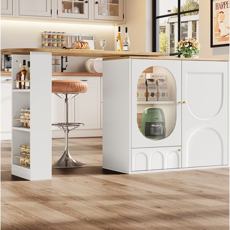 MEUBLIV isla de cocina giratoria 138x39x105 cm blanca – almacenaje 360° (1/5)