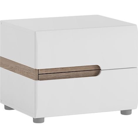 Nachtschrank Nachttisch stehend LEGNICA-129 in weiß Hochglanz mit Trüffel Eiche Nb., B/H/T ca. 50/40,5/42 cm (1/3)