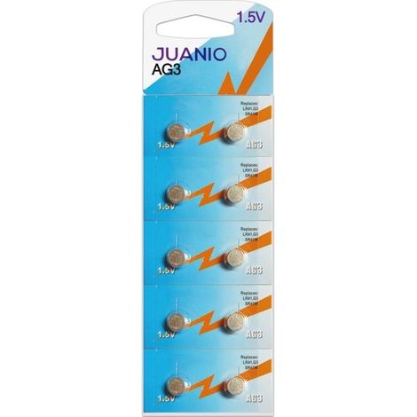 Lot de 10 Piles bouton plates 1,5V type AG3 compatibles 392 / LR41 / SR41SW - Juanio -