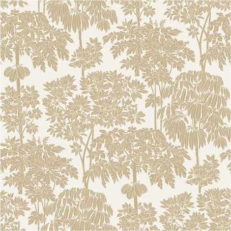Jungle Trees Wallpaper Gold Cream Floral Paste The Wall Textured Vinyl 10m (1/4)