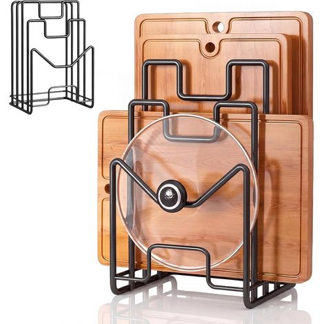 Support pour Planche à Découper avec 4 Compartiments, Range-couvercles de Casserole pour Stocker Couvercles, Planches à Découper Et Spatules (1/5)