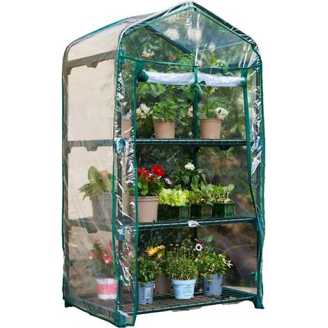 Serre Portable 3 étages avec Couvercle en PVC Amovible 70 x 47 x 126 cm – Idéal pour Jardin et Balcon : Mini Serre Verticale pour Plantes, Montage Facile, Protection optimale hivernale (1/5)