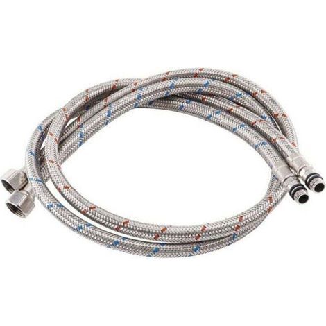 Raccordement flexible en acier inoxydable 100cm pour mitigeur robinet d'évier cuisine - Eau chaude et froide (1/4)