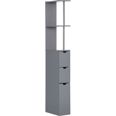 Homcom – Colonne de salle de bain avec 2 tiroirs et 2 étagères ouvertes – Structure en MDF gris – Dimensions 15 x 33 x 136,8 cm – Sangles anti-basculement
