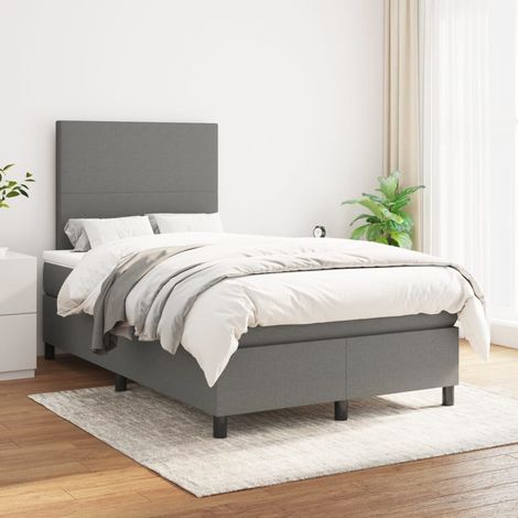 Lit Adulte Sommier et Matelas,Lit à sommier tapissier avec matelas Gris foncé 120x200cm Tissu -BVN87792 (1/5)
