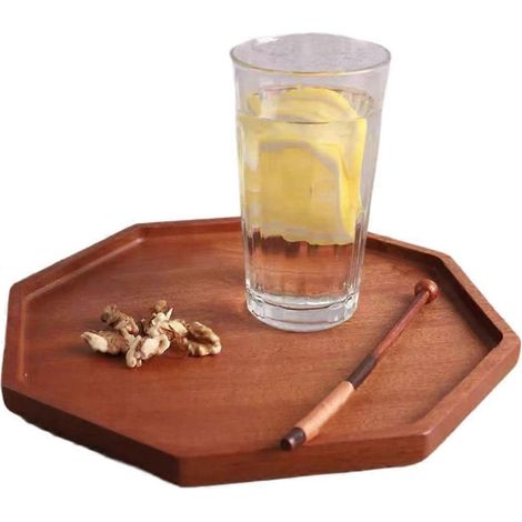 Plateau de service octogonal pratique en bois, plat à dîner, vaisselle d'extérieur (1/4)