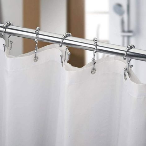 Anneaux de rideau de douche, lot de 12 pièces en métal chromé résistant à la rouille, fixation solide pour baignoire et paroi de douche (1/5)