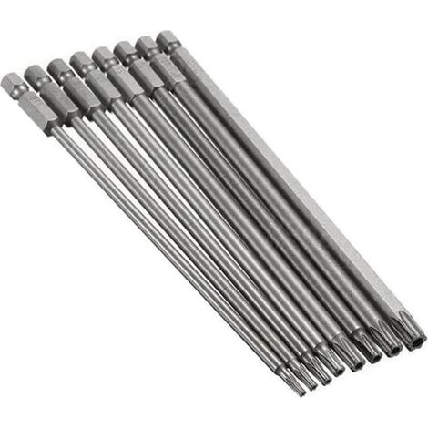 Allecto Plus 8-teiliges Torx-Schraubendreher-Bit-Set 150 mm 1 4 Zoll Sechskantschaft S2-Stahl magnetisch Sicherheits-T8 T10 T15 T20 T25 T27 T30 (1/5)