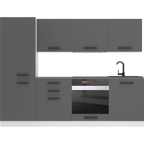 Belini Cuisine Equipee Complete Sandy Muebles de Cuisine Complets - 240 cm. Cuisine Complete avec Plan de Travail, Argent Mat (1/4)
