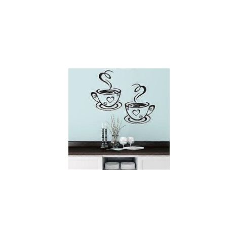 Set mit 2 Decaltor Wandaufklebern mit Doppelkaffeetassen-Design für Zuhause - Crezuo