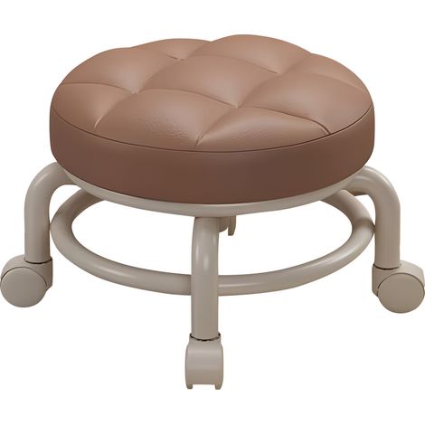 Tabourets de jardin bas à roulettes pivotantes à 360° en cuir PU, avec roulettes silencieuses, pour la maison, le bureau, le garage, l'atelier et le fitness. (1/5)