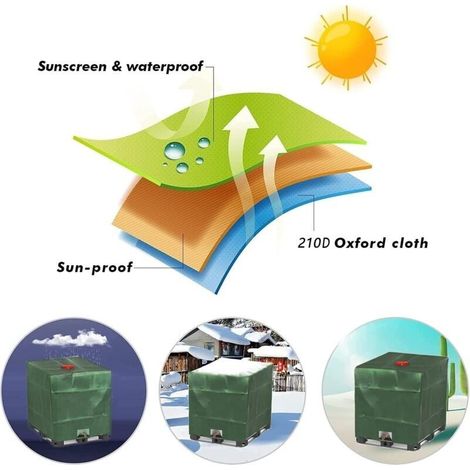Telo di copertura per serbatoio IBC da 1000 litri, telo per serbatoio d'acqua, copertura protettiva per serbatoio, copertura antipolvere per serbatoio, verde - 120 x 100 x 116 cm (1/4)