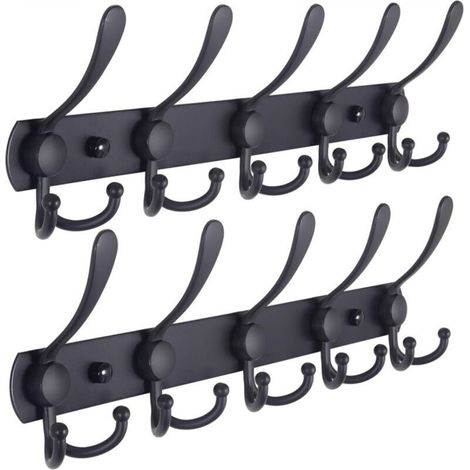 Wall-Mounted Coat Rack, Wall-Mounted Hook - Ultra-Strong Stainless Steel, 5 Triple Hooks, Coat Rack for Coats, Hats, Towels, Entryway, Bathroom, Black (1/5)